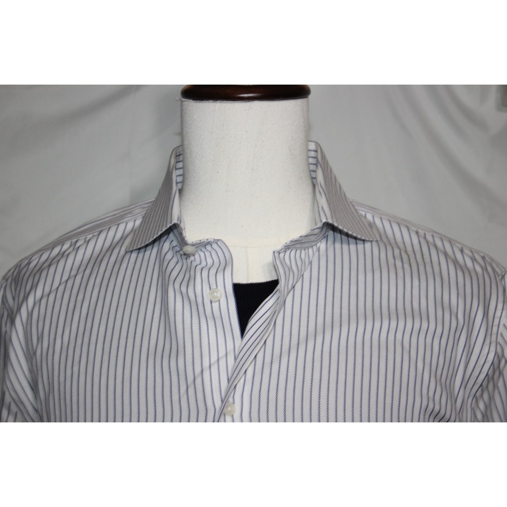 SUITSUPPLY TRAVELLER Men's 44/17.5 White Blue Stripes Dress Shirt - Picture 6 of 7